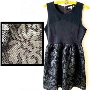 Mini Mignon Paris black A-line mesh & leather-like appliqués tank dress Sz 16